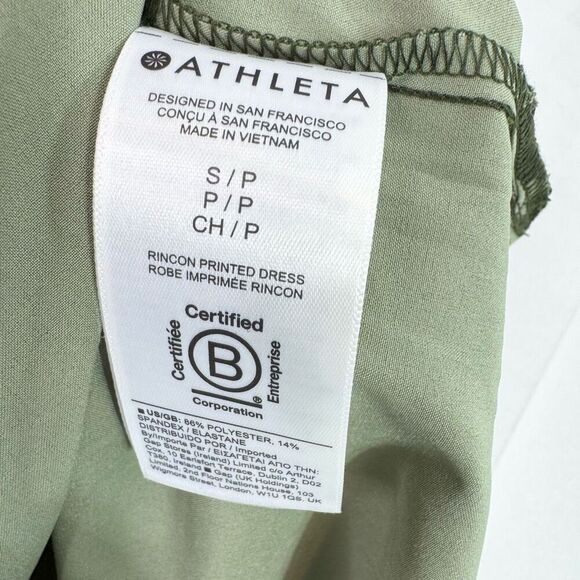 Athleta Dress Womens Small Green Rincon Printed Sleeveless Drawstring Mini New - Picture 10 of 11
